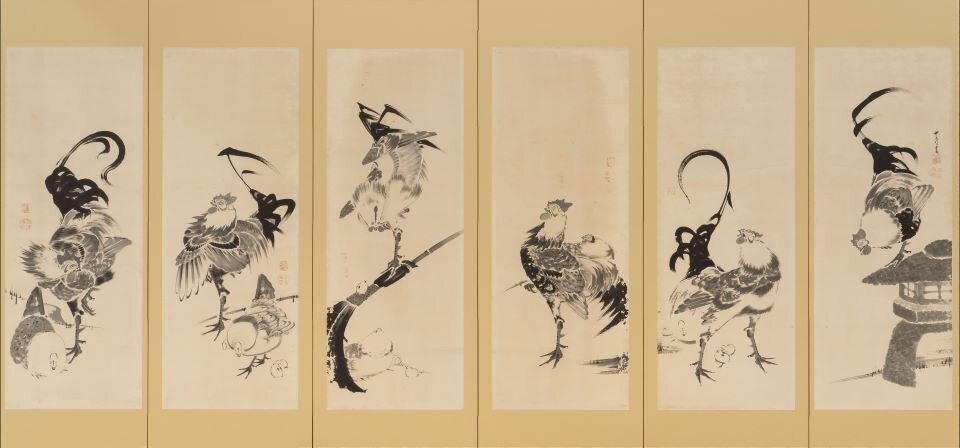s5_伊藤若冲_鶏図押絵貼屏風_右隻(1797年)_前期_福田美術館蔵.jpg
